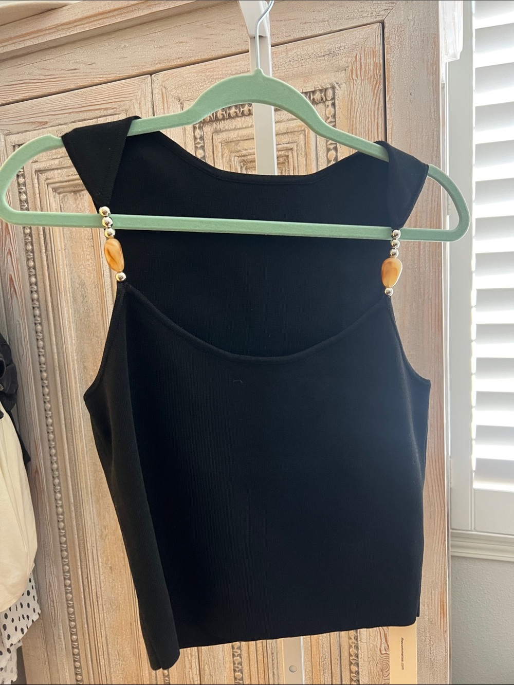 Commense Black Strapless Dress with Beaded Straps